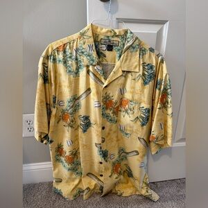 Tommy Bahama Men’s Yellow Baseball Themed Hawaiian Shirt Size Large